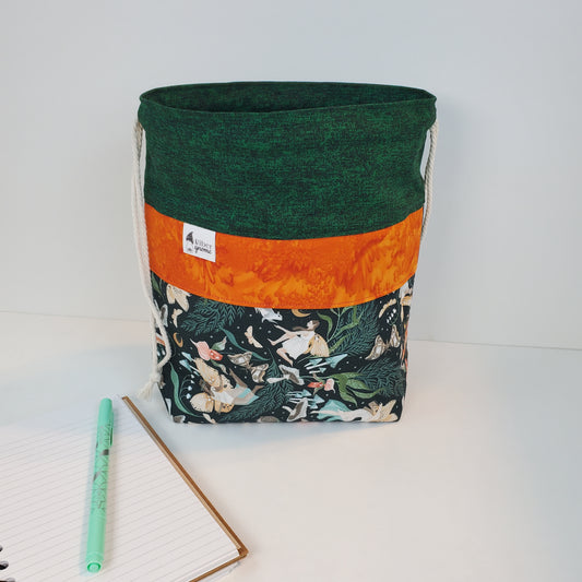 Large hand made bag. Green and orange color theme