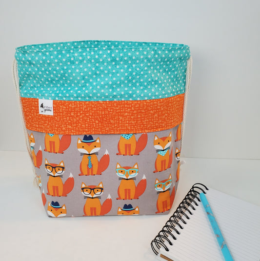 Custom made one of a kind bag from Fiber Gnome featuring foxes